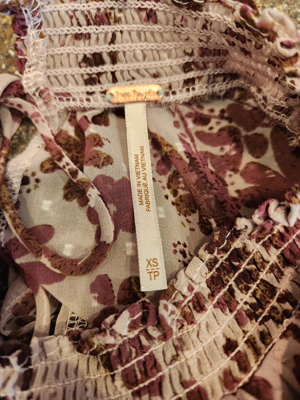 Free People Clarissa Floral Top Size XS Keyhole Tie Back Lavender/Brown Flowy